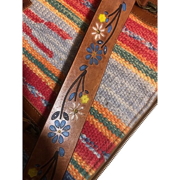 American Darling Bag Woven Fringe Shoulder Bag Floral Leather Strap Multi-Color - Picture 6 of 16